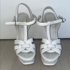 White YSL Tribute Platform Sandals